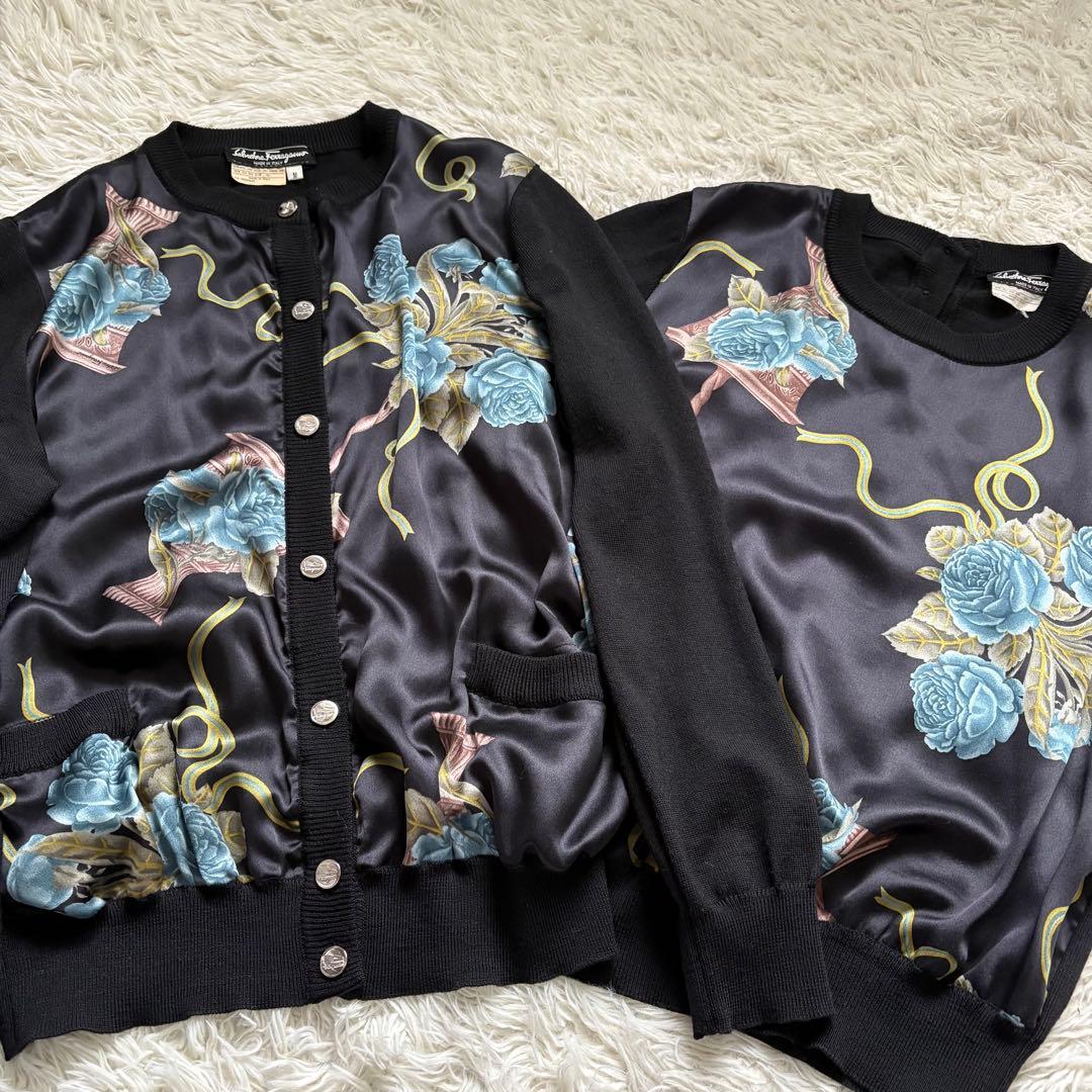 極美品　サルヴァトーレフェラガモ アンサンブル ニット 　シルク　ウール　黒