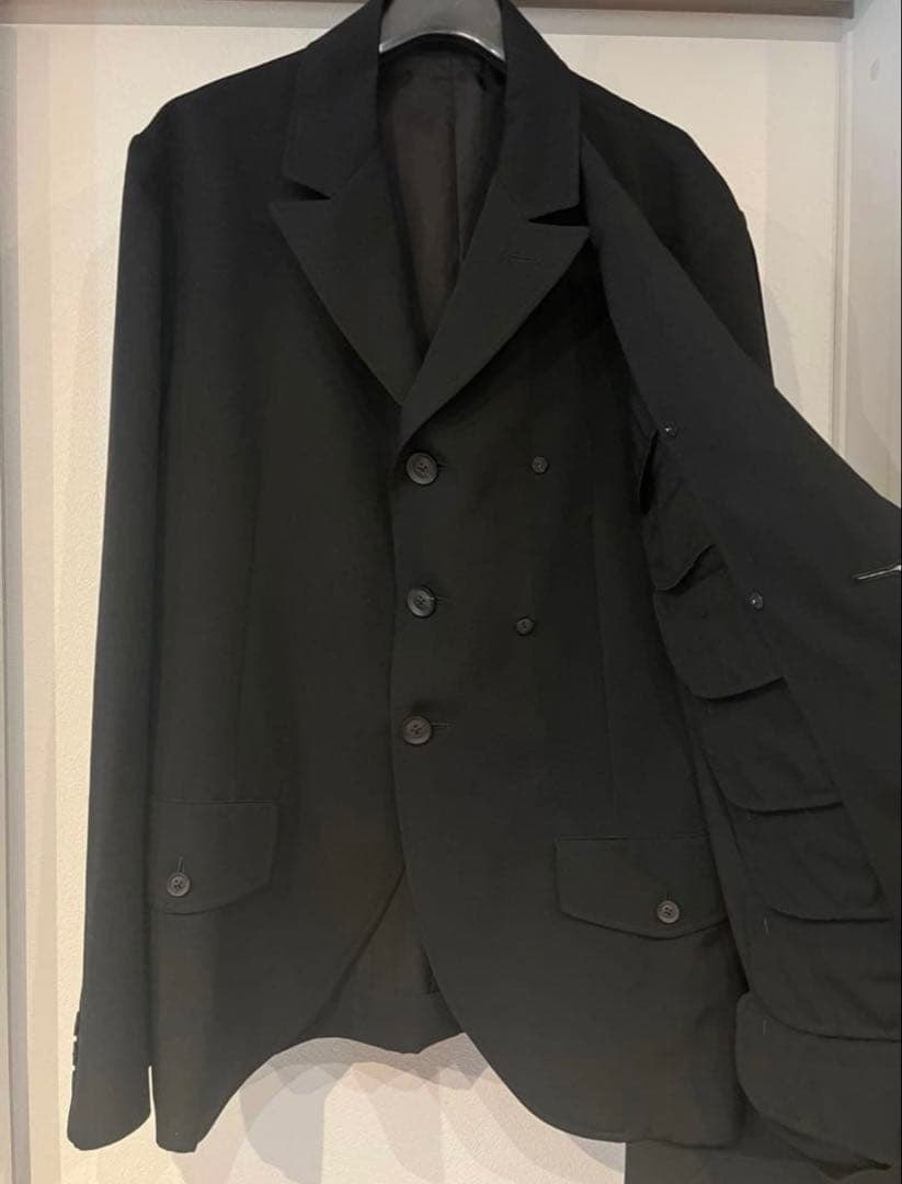 ヨウジヤマモトプールオム 19ss ウールギャバジン左前二重フラップジャケット
