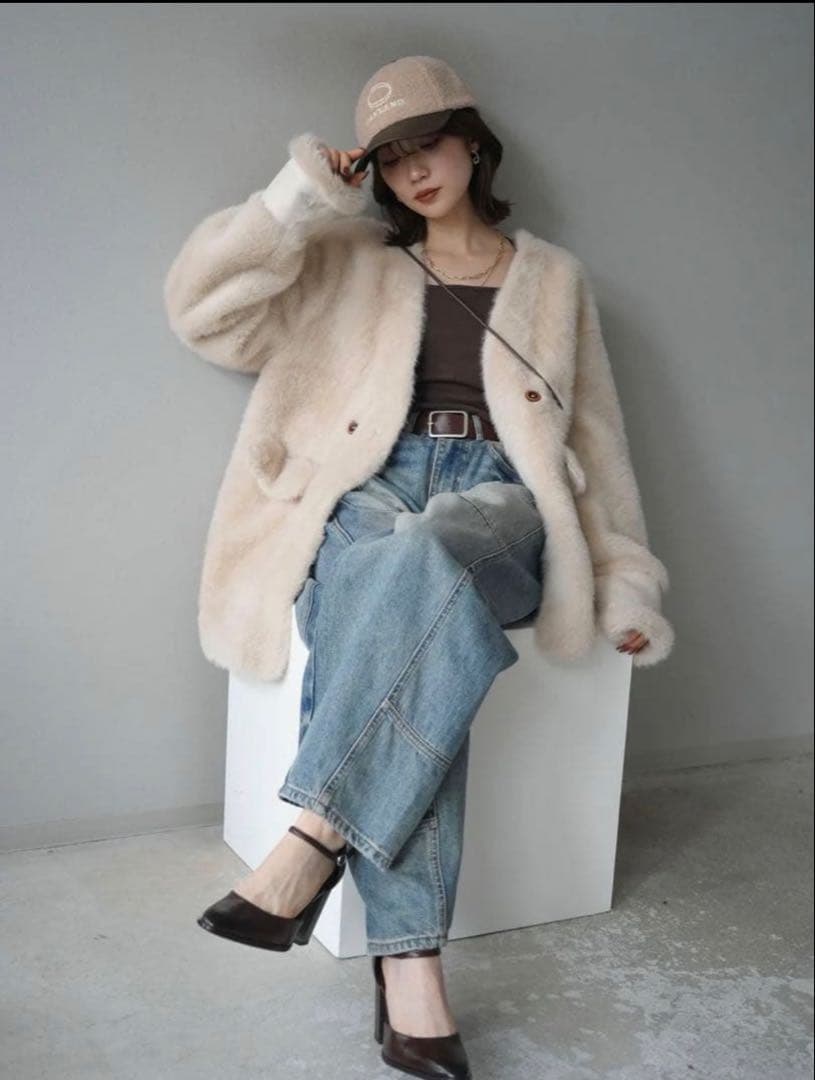 Lumier バッグ付エコファーノーカラーコート