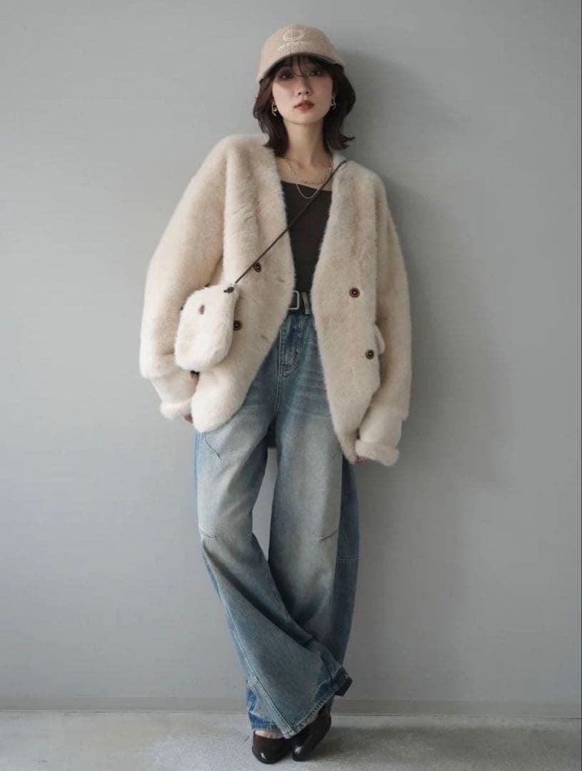 Lumier バッグ付エコファーノーカラーコート