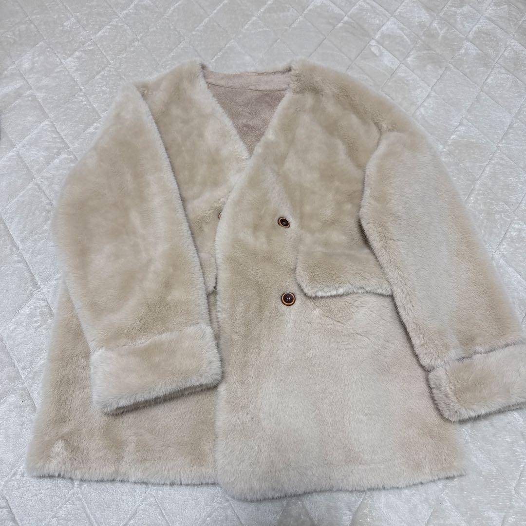 Lumier バッグ付エコファーノーカラーコート