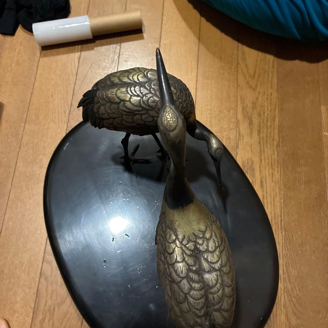 骨董品、縁起物鶴　美術工芸品　古銅色分け青銅　鎌倉山の旧家から出ました