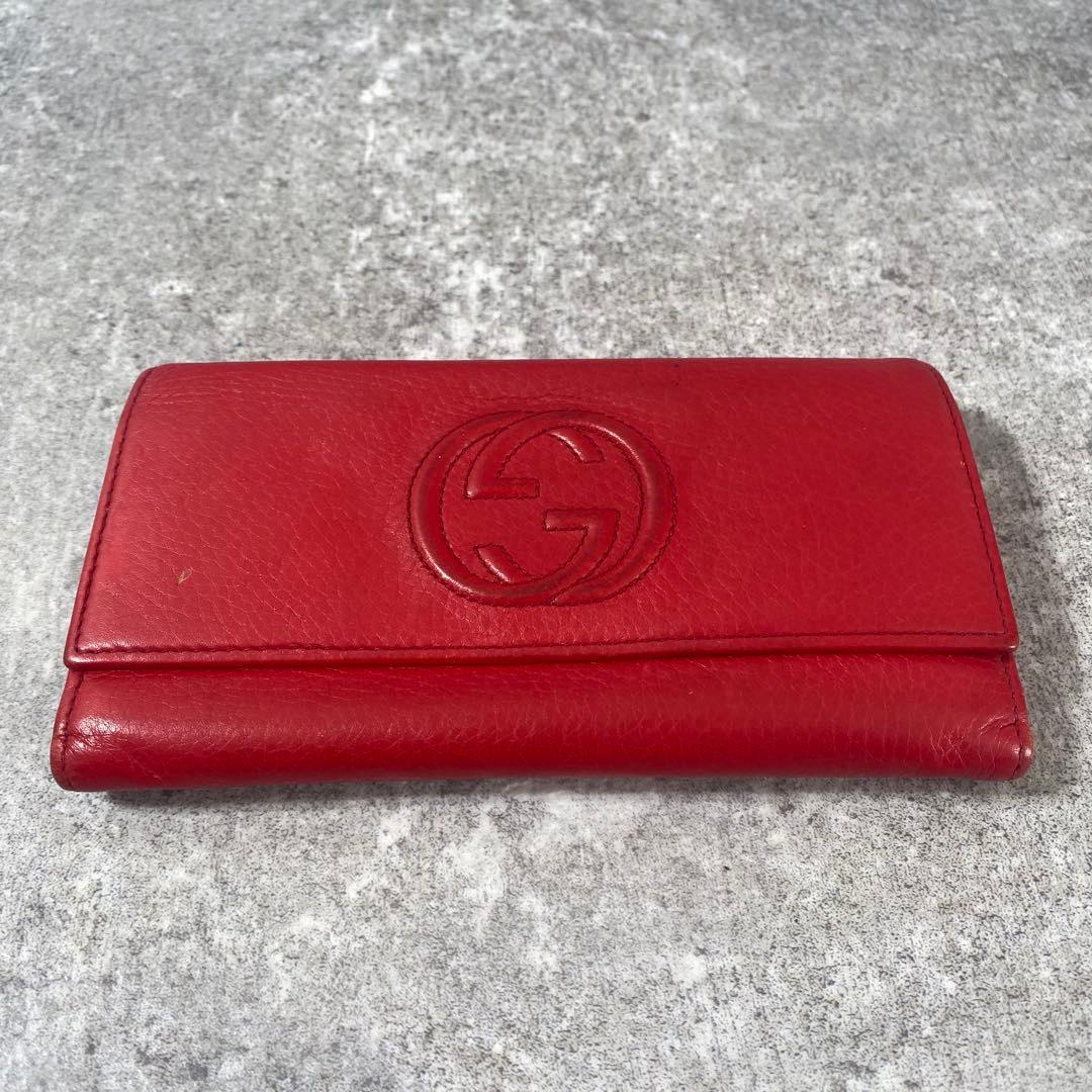 GUCCI　 長財布 ソーホー 二つ折り　レザー　インターロッキング　レッド