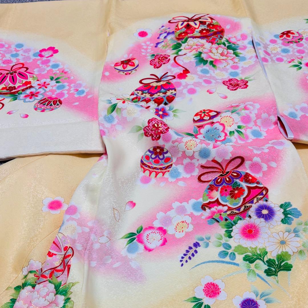 【新品】 正絹 特選京友禅 刺繍入り お宮参り産着♦︎長襦袢付 ペールオレンジ 鈴