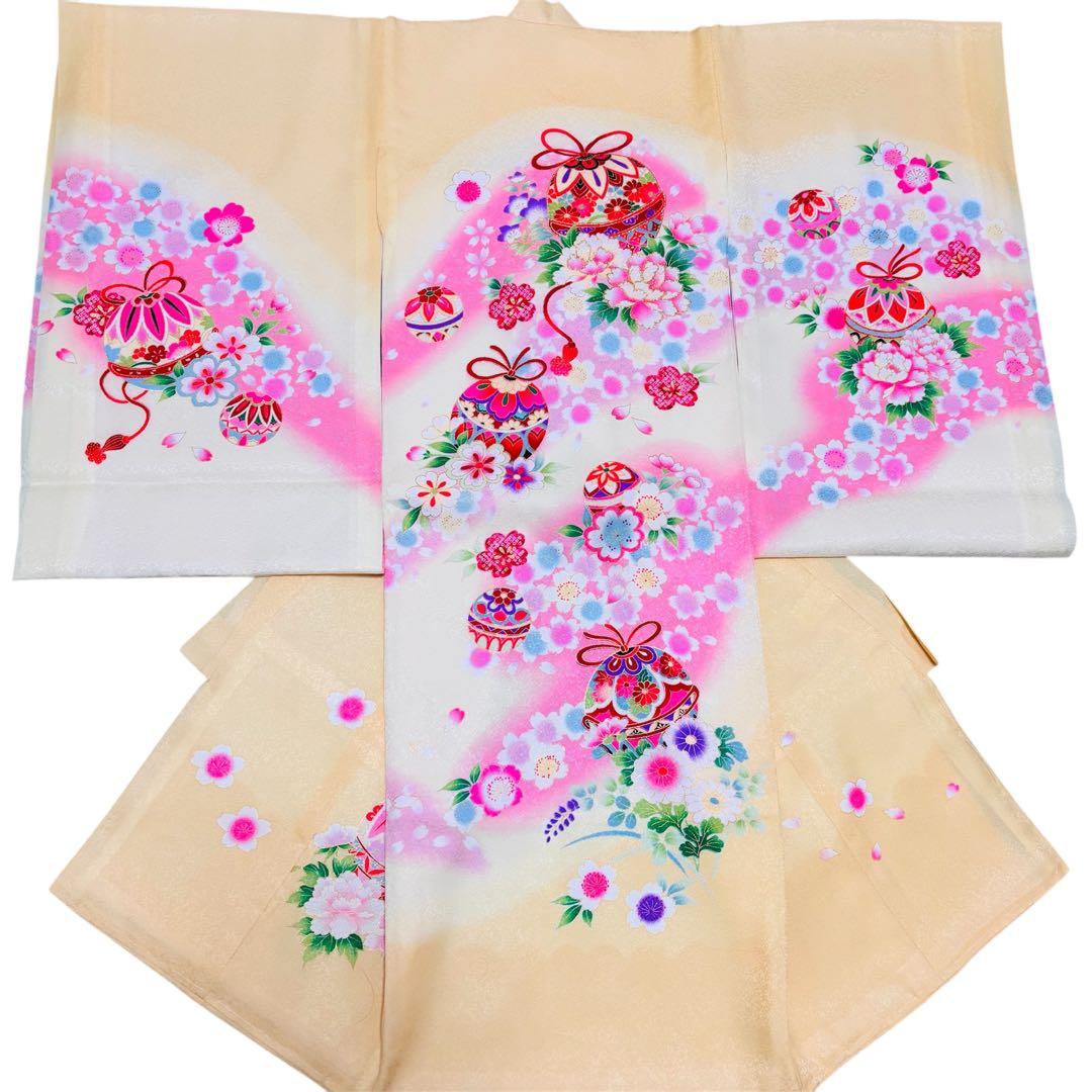 【新品】 正絹 特選京友禅 刺繍入り お宮参り産着♦︎長襦袢付 ペールオレンジ 鈴