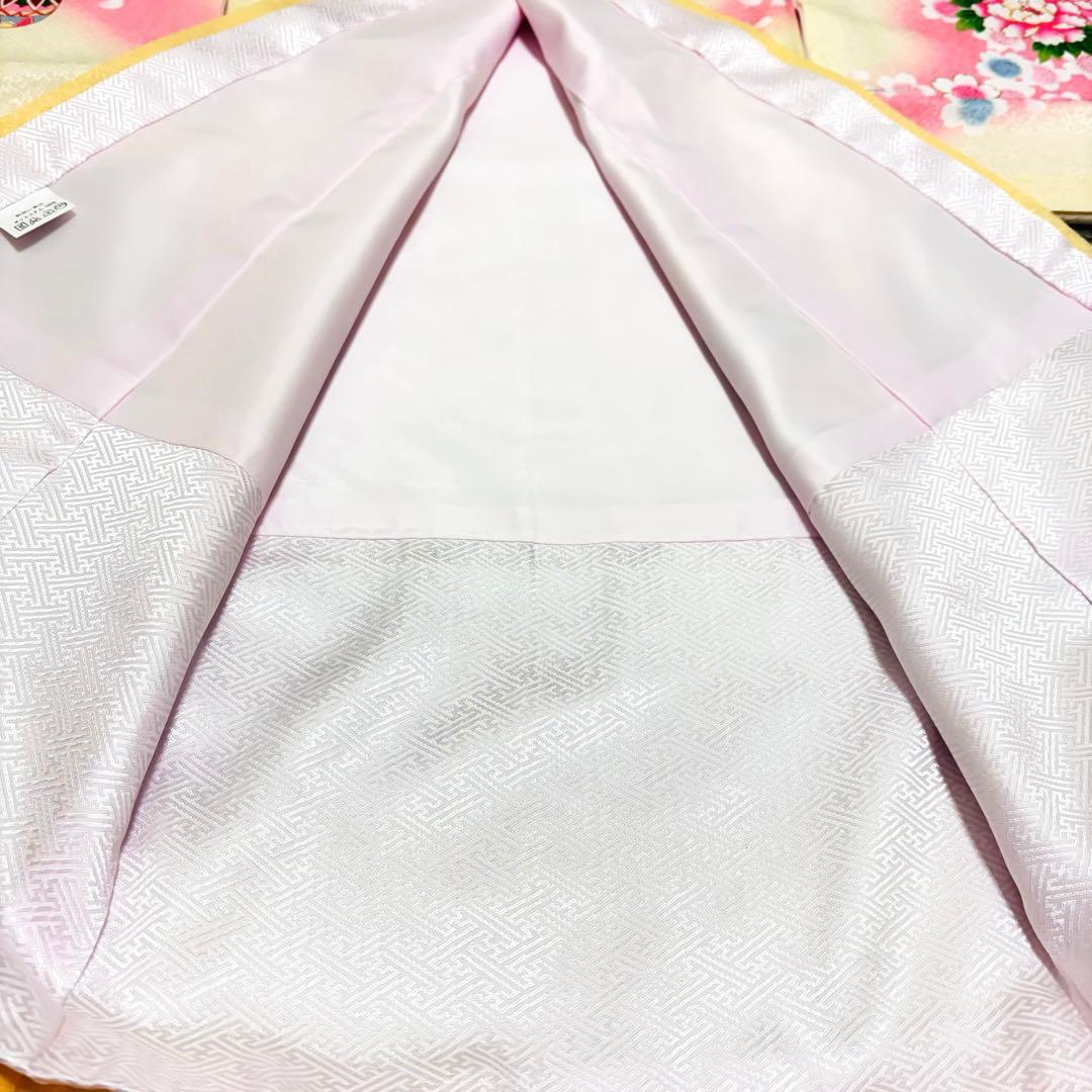 【新品】 正絹 特選京友禅 刺繍入り お宮参り産着♦︎長襦袢付 ペールオレンジ 鈴