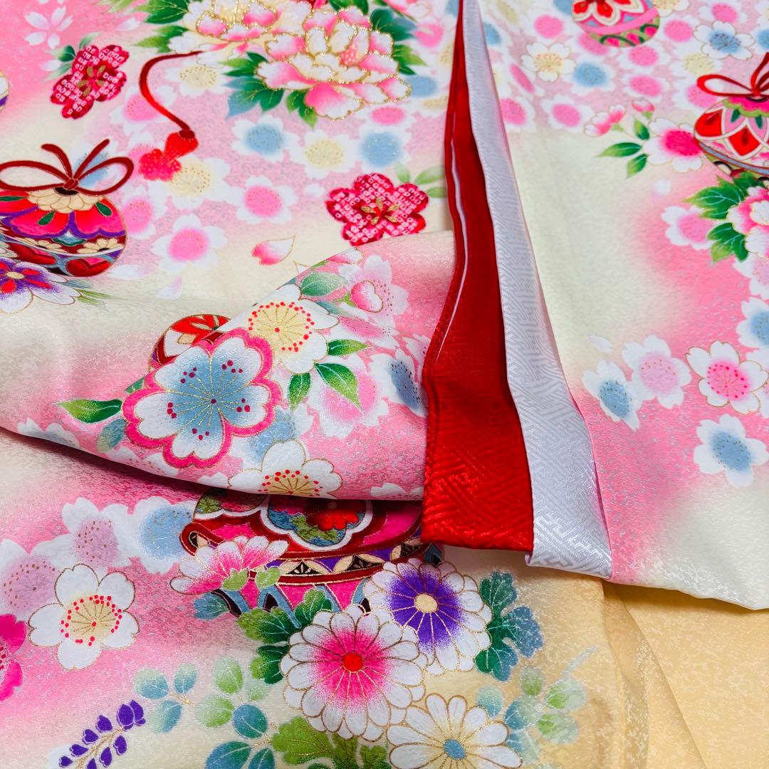 【新品】 正絹 特選京友禅 刺繍入り お宮参り産着♦︎長襦袢付 ペールオレンジ 鈴