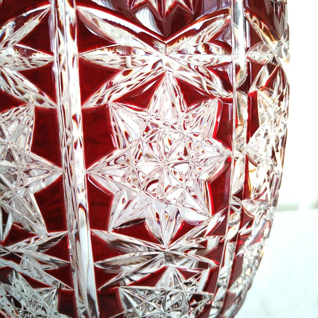 AjkaCrystal アイカクリスタル　色被せ　切子　レッド　赤　花瓶　大