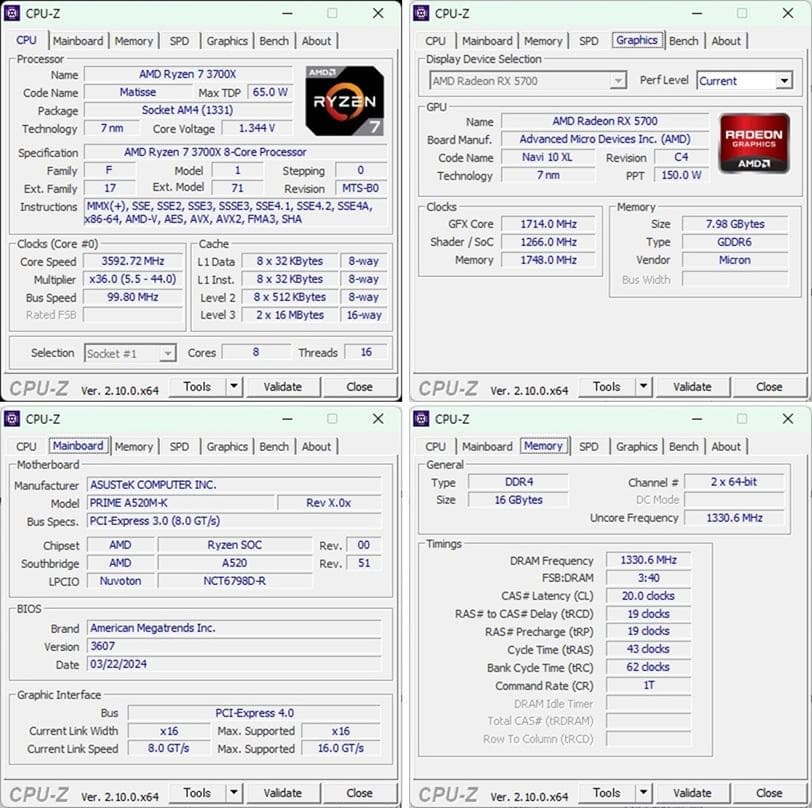 ゲーミングPC/Ryzen7 3700X/RX5700/メモリ16GB