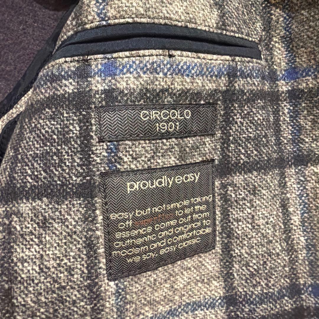 CIRCOLO1901 グレー×ブルーチェック ジャージージャケット 46