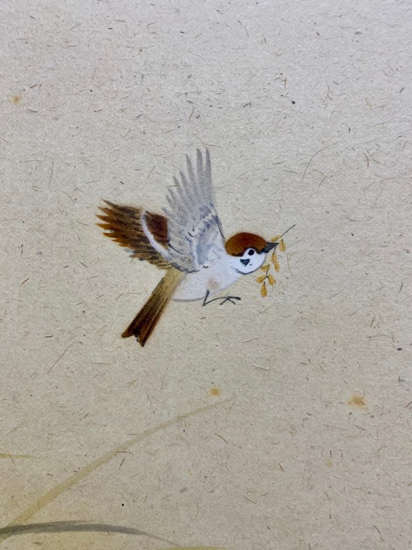 掛軸 茶掛 佐藤朴堂筆【豊年】自筆 画讃 稲穂に雀の図 米重画 大徳寺 住職