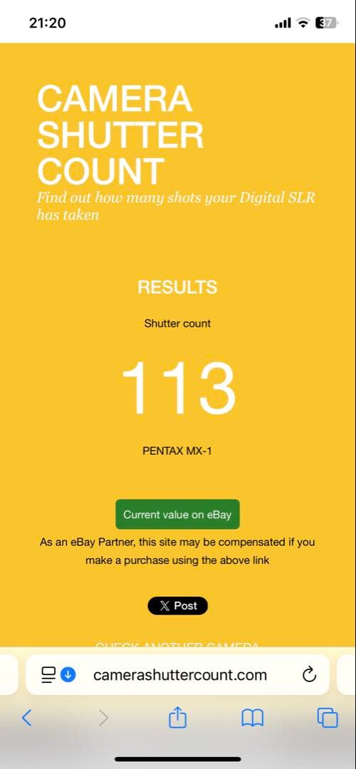 PENTAX MX-1 クラッシックブラック　　　　　シャッター回数113回