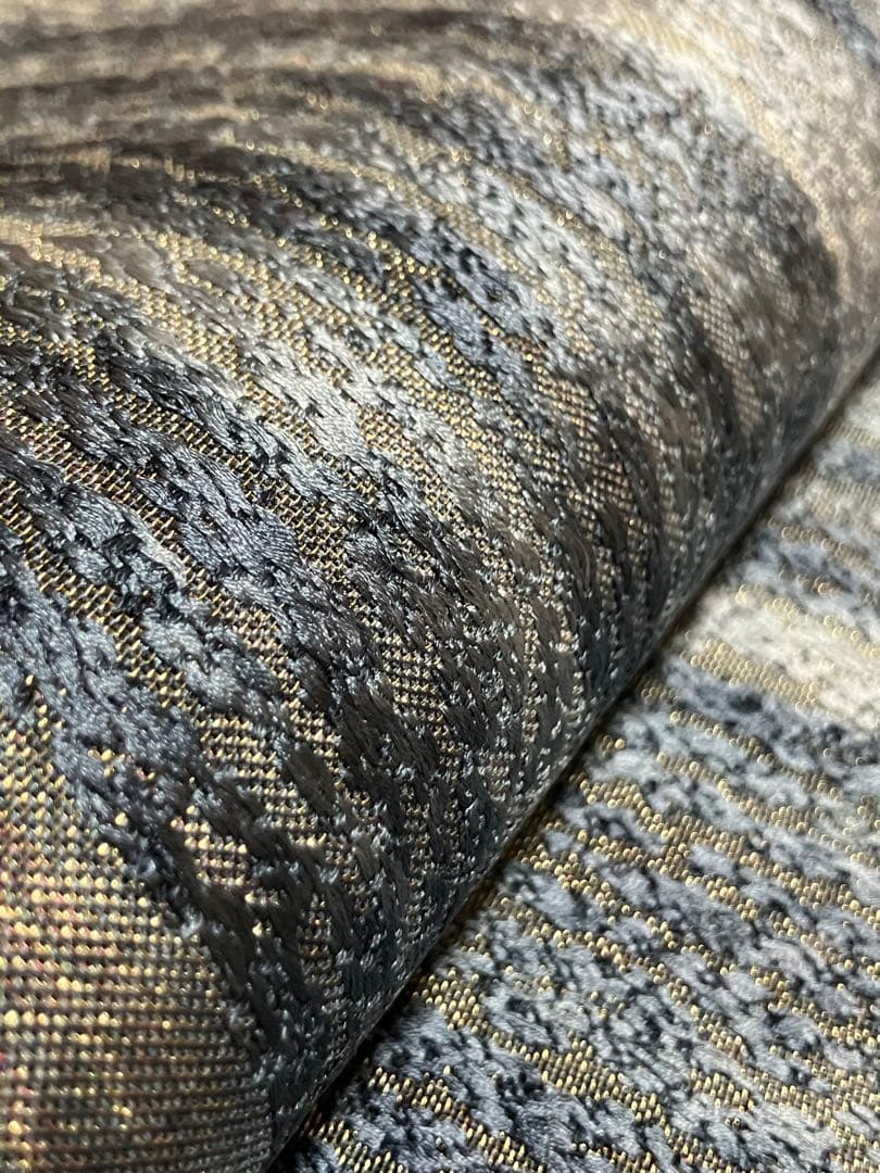 藍染 袋帯 全通柄 正絹 金通し 縦縞 未使用 イ6376