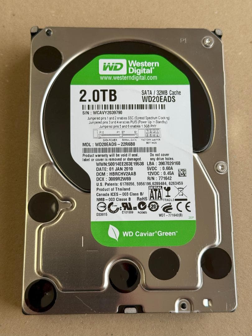 【稼働時間極少】WD 3.5インチ 2TB WD20EADS 3本セット