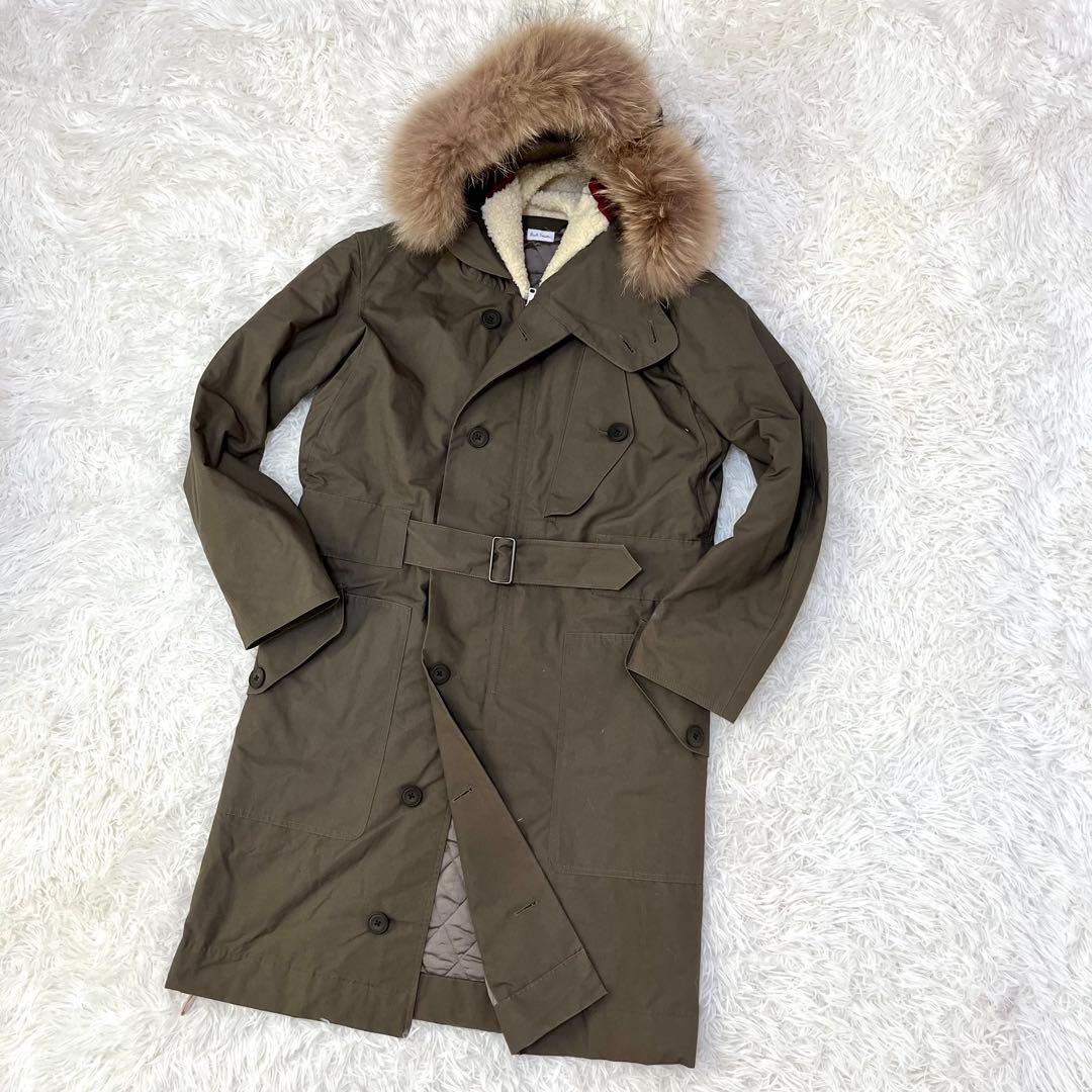 ポールスミス【美品】ラクーンファー ウール 裏地 キルト モッズコート S