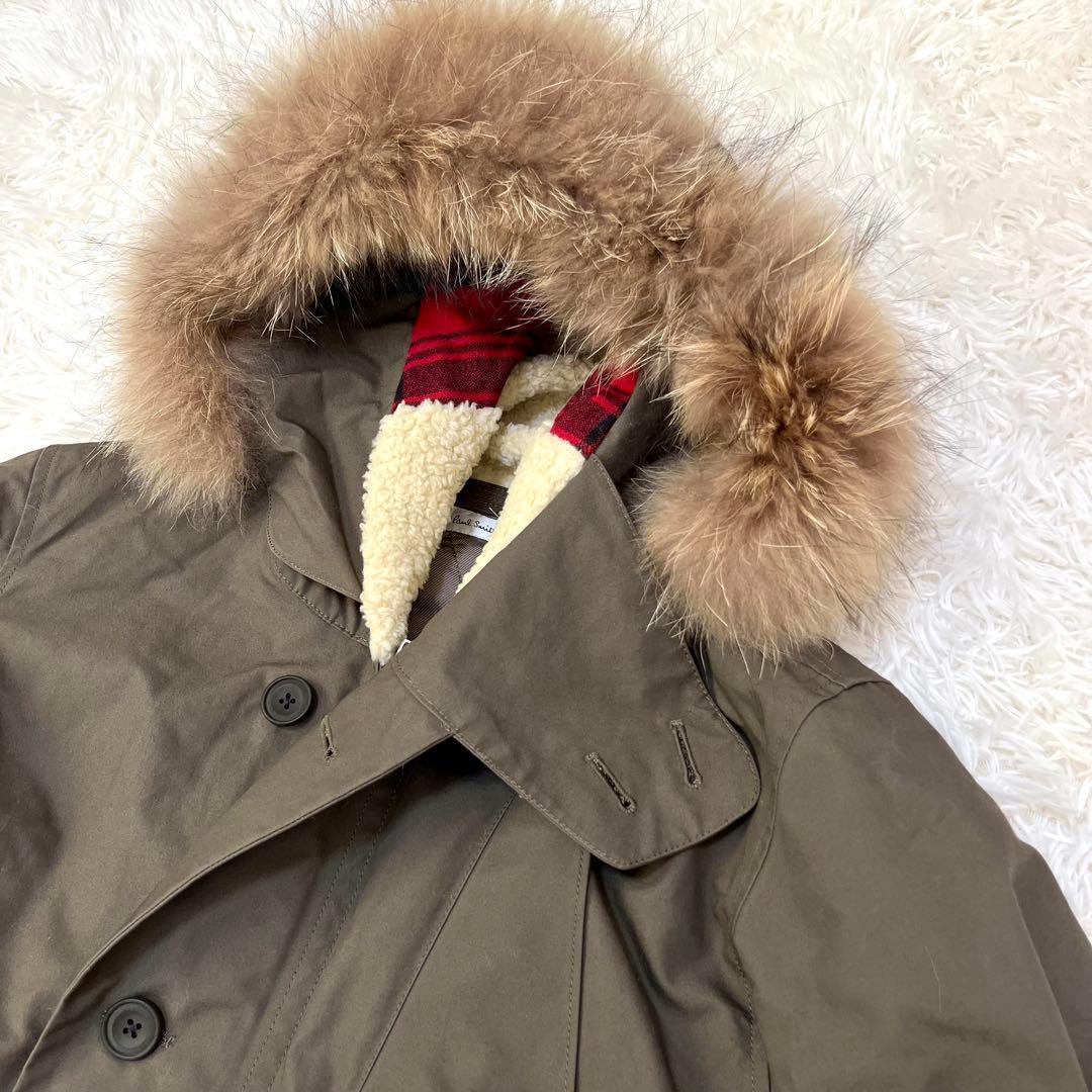 ポールスミス【美品】ラクーンファー ウール 裏地 キルト モッズコート S