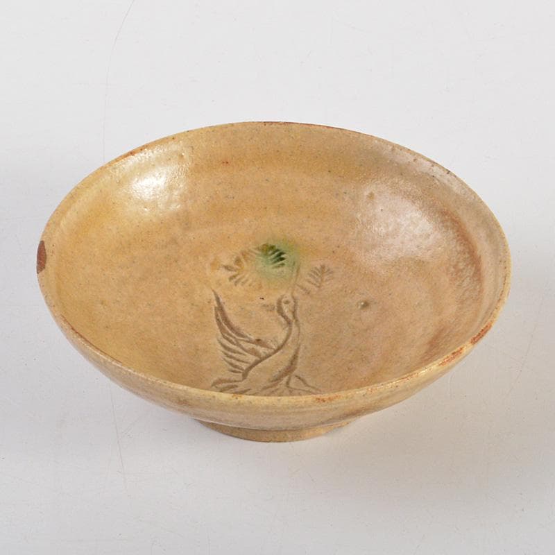 黄瀬戸　大橋秋二造　鳥文　盃　書付時代箱　V　6352