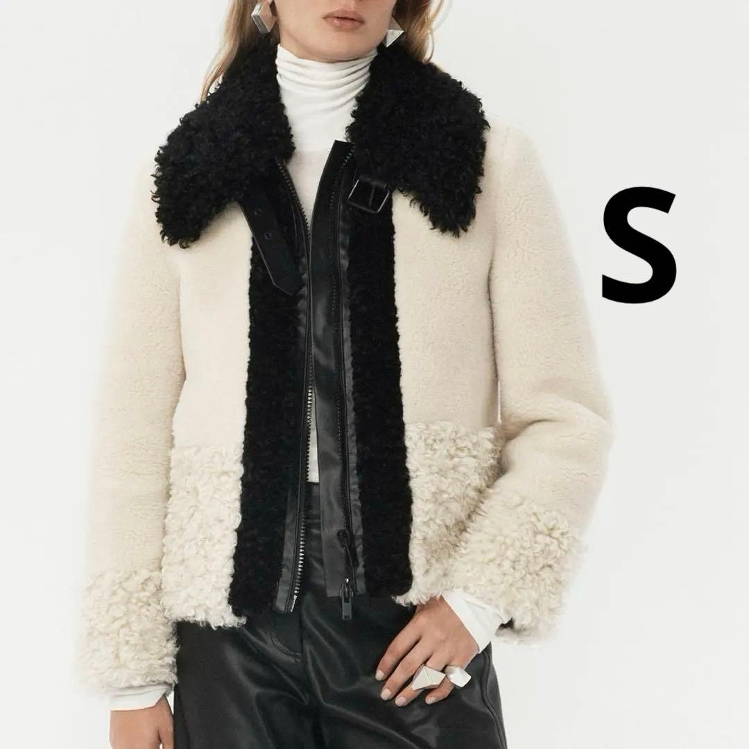 新品タグ付き ZARAパッチワークフェイクファージャケット Sサイズ