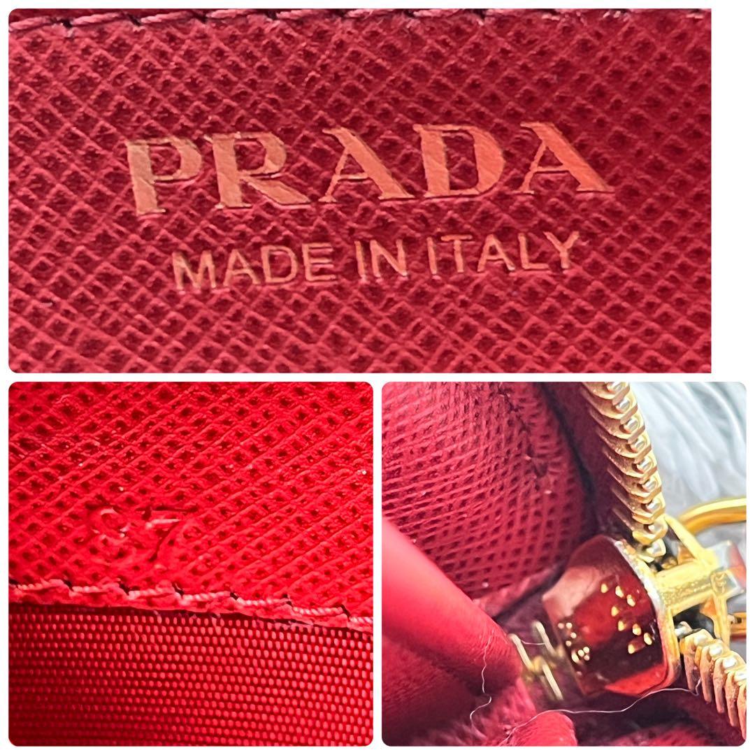 良品✨PRADA サフィアーノ　ラウンドジップ　メタルロゴ　レッド　長財布