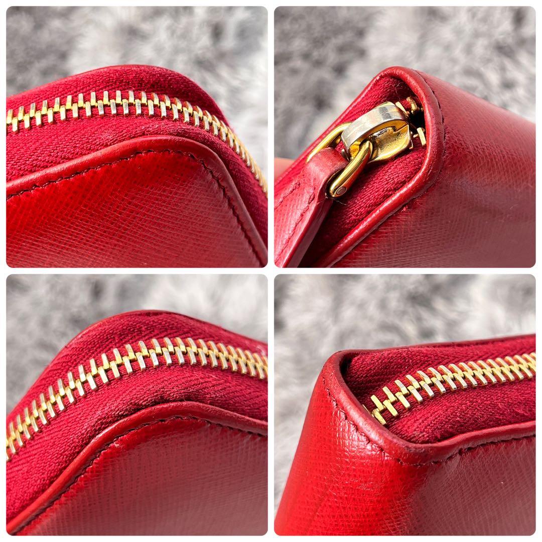 良品✨PRADA サフィアーノ　ラウンドジップ　メタルロゴ　レッド　長財布