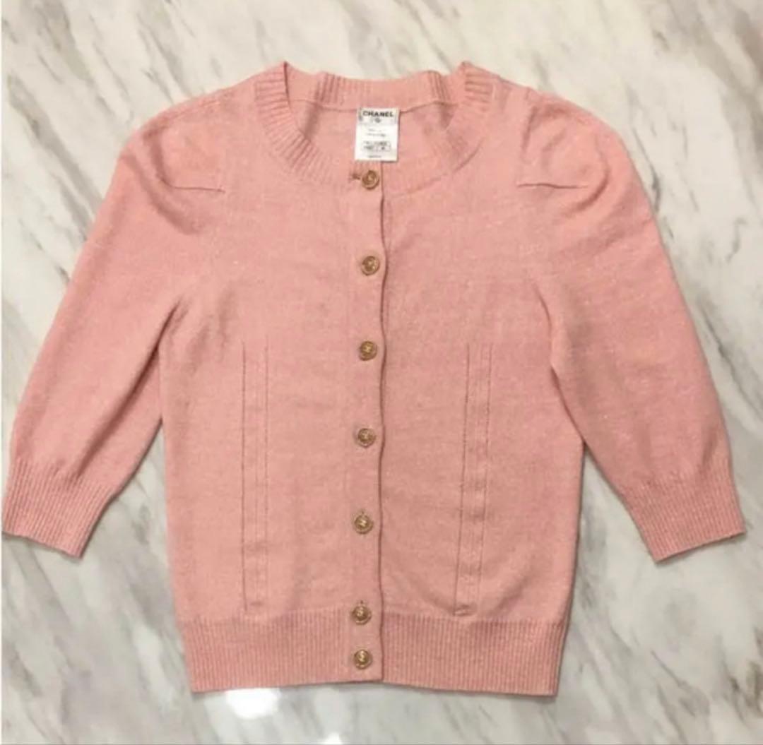 正規品 CHANEL ピンク 長袖カーディガン 36
