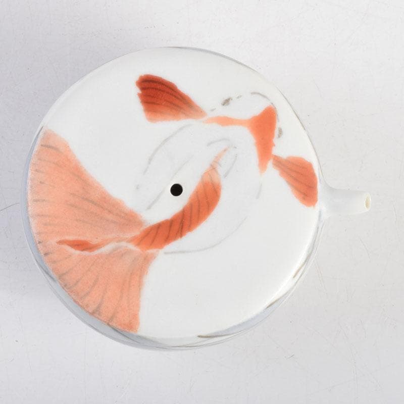 陶芸家　黒部駒子作　染付　金魚　水滴　書道具　共箱　V　8848