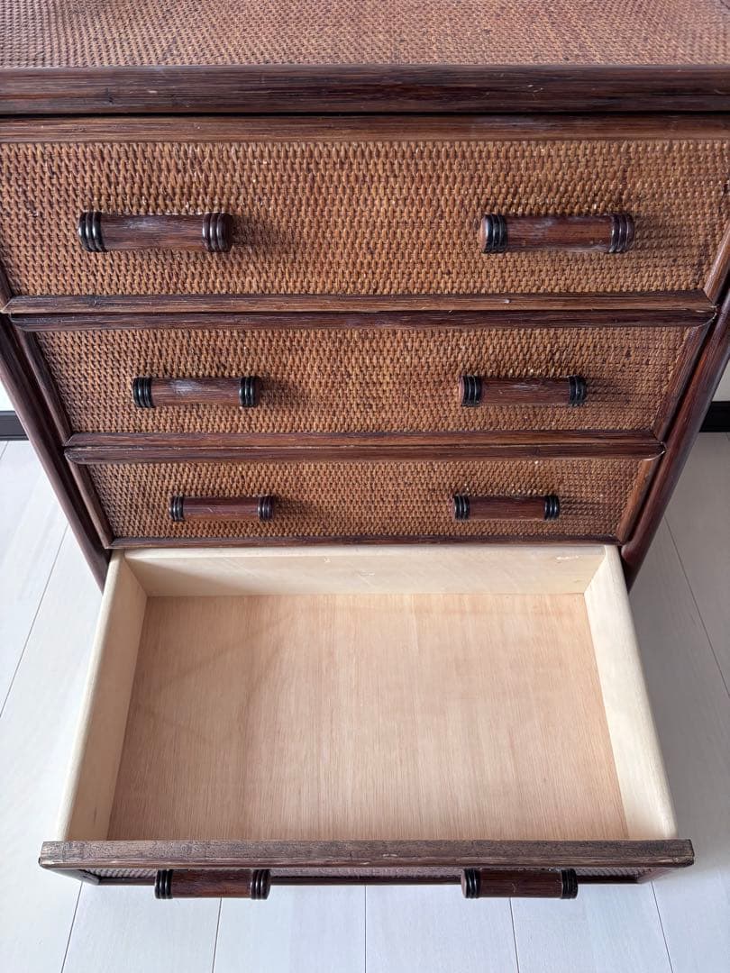 美品人気 ラタン 4段 チェスト ラタンチェスト 籐チェスト 籐タンス
