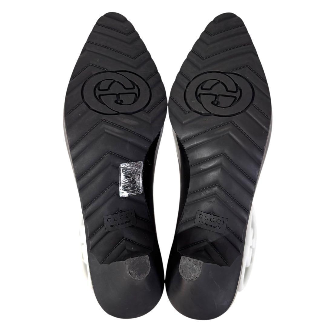 良品 グッチ 36 23 レインブーツ インターロッキング GG ブラック