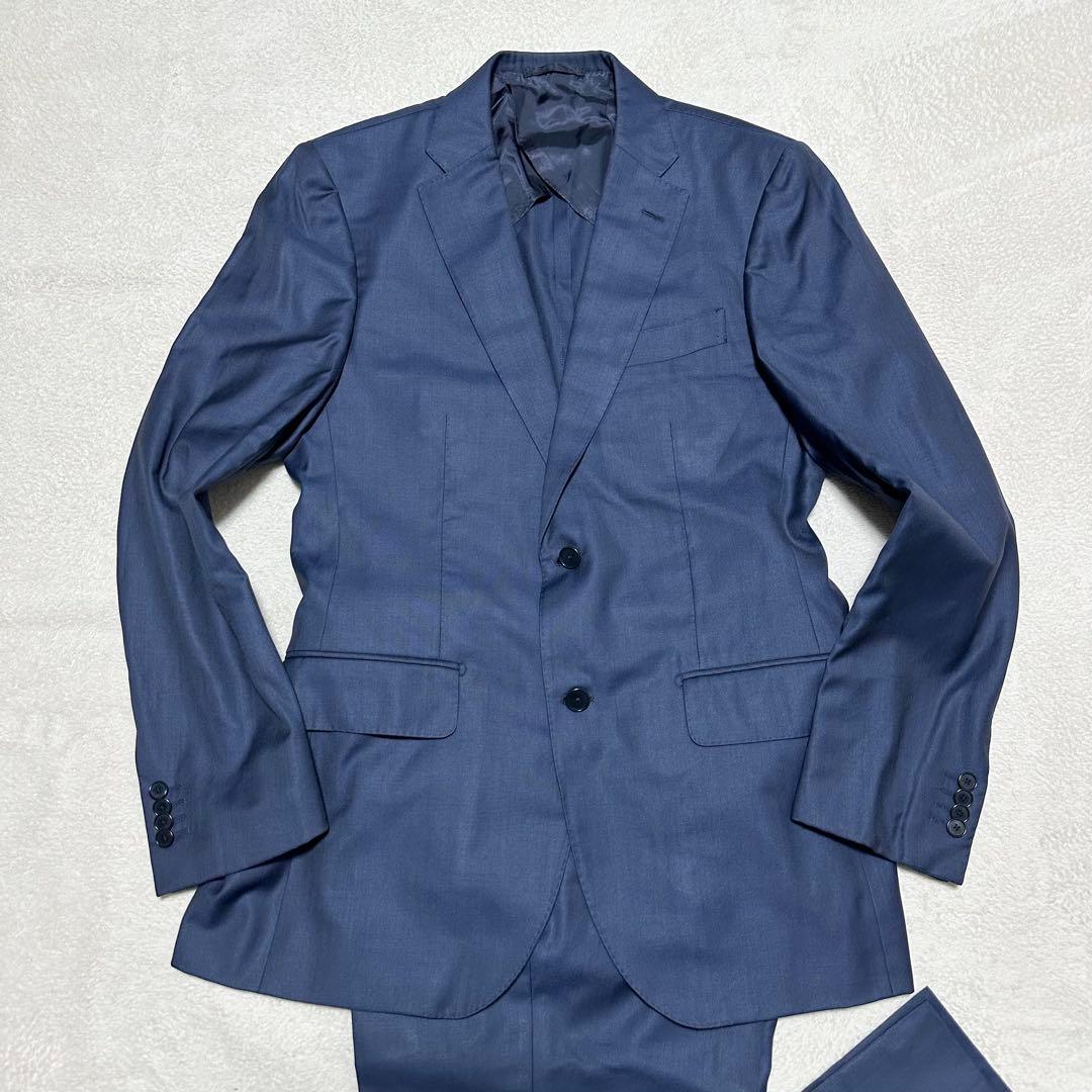美品 シップス ロロピアーナ 伊製生地 シルク混ウール スーツ 紺 XL 082
