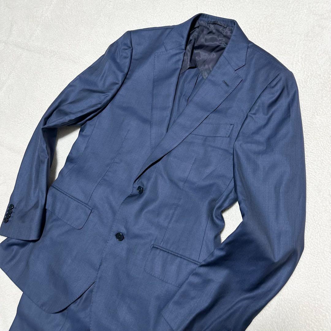 美品 シップス ロロピアーナ 伊製生地 シルク混ウール スーツ 紺 XL 082