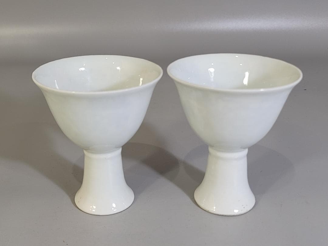 中国 白磁 高碗 一対 官 銘