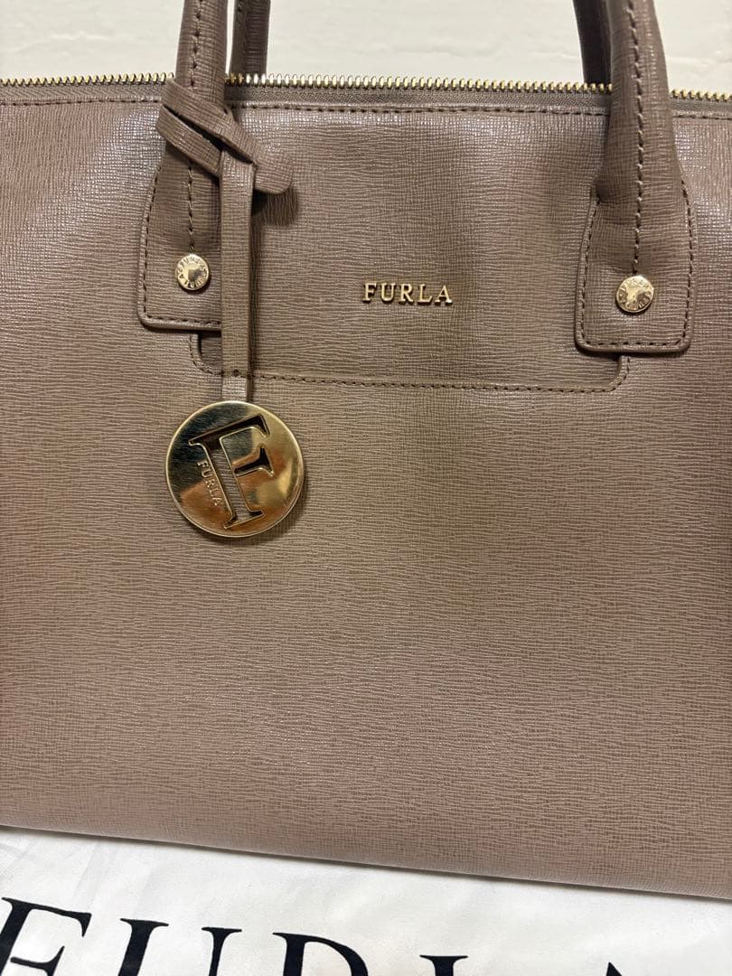 FURLA ブラウン レザー ハンドバッグ極美品