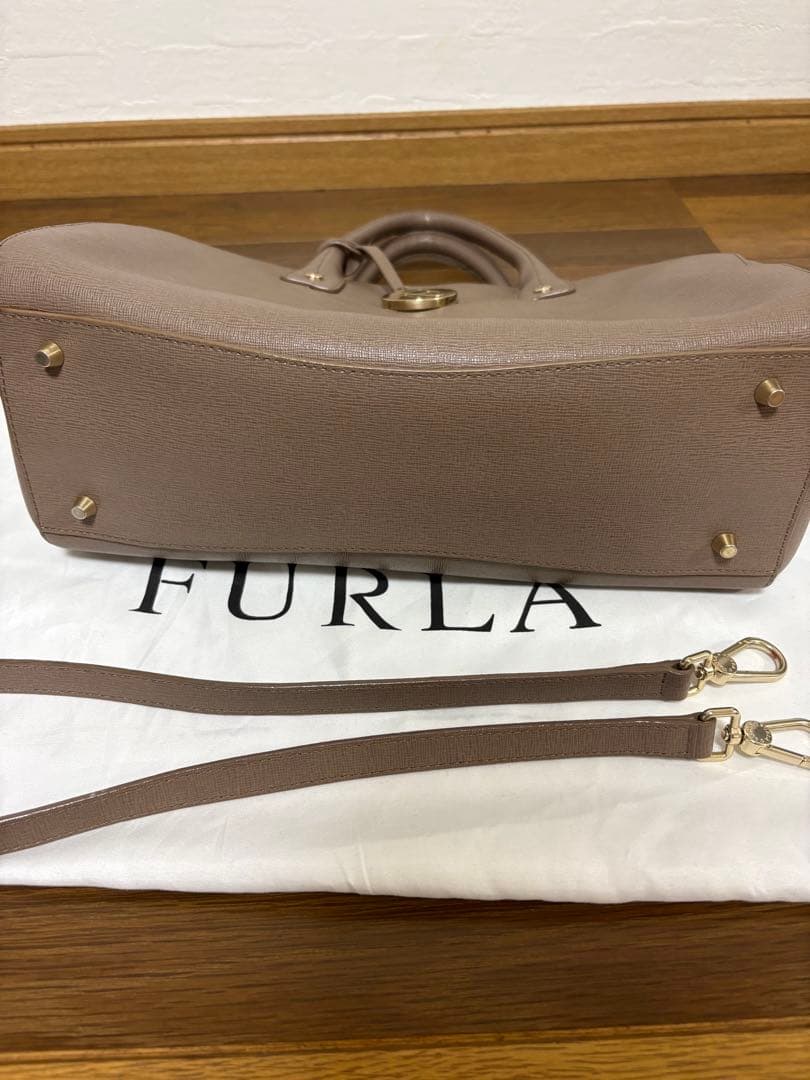 FURLA ブラウン レザー ハンドバッグ極美品