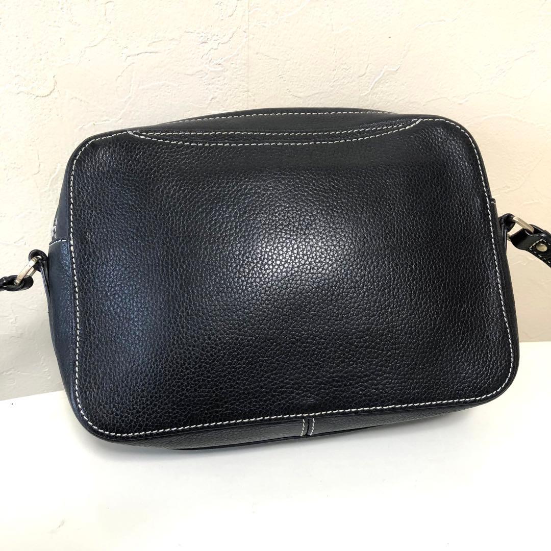 アニエスベー ショルダーバッグ ステッチ レザー ブラック