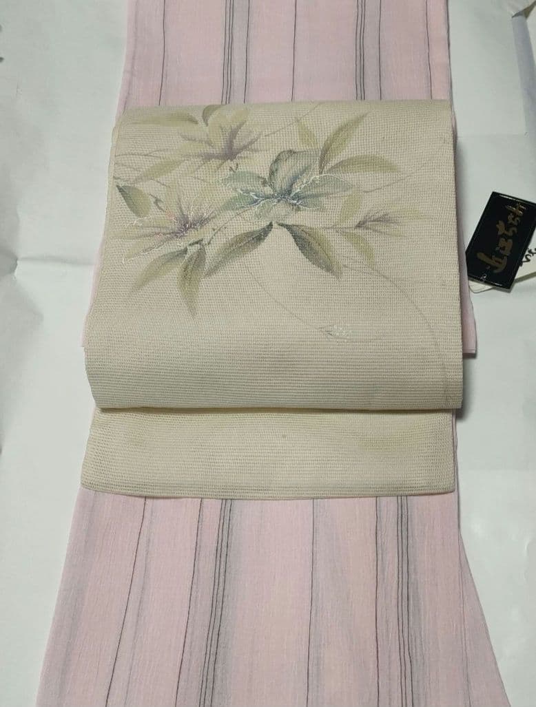 夏着物　新品　近江ちぢみ着物 　浴衣　桃