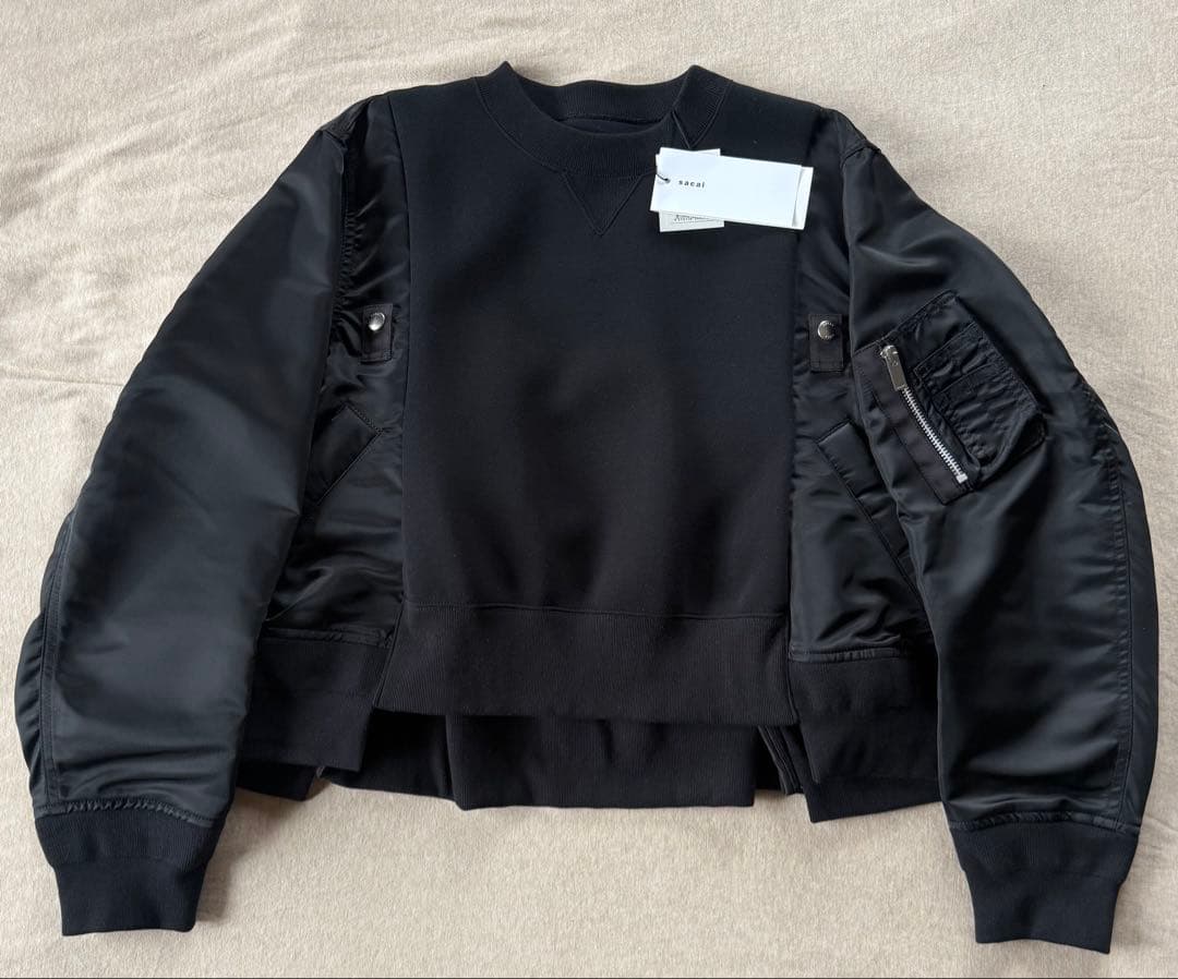 黒2新品 sacai レディース スポンジ スウェット ドッキング MA-1