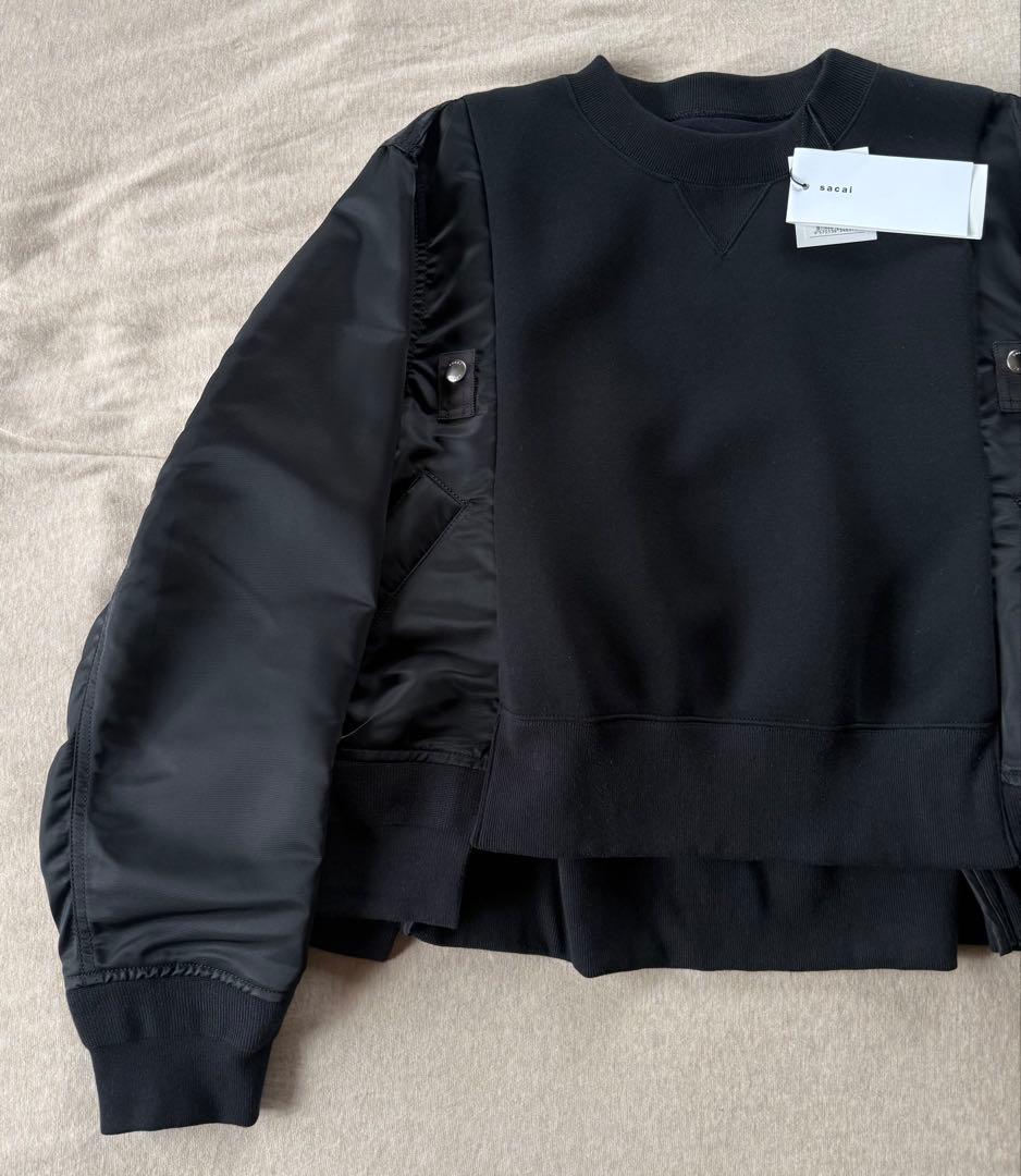 黒2新品 sacai レディース スポンジ スウェット ドッキング MA-1