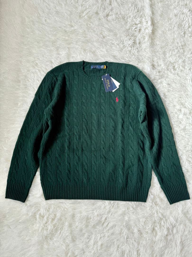 ポロラルフローレン　セーター　ケーブル　ウールカシミヤ混紡　グリーン　QRコート