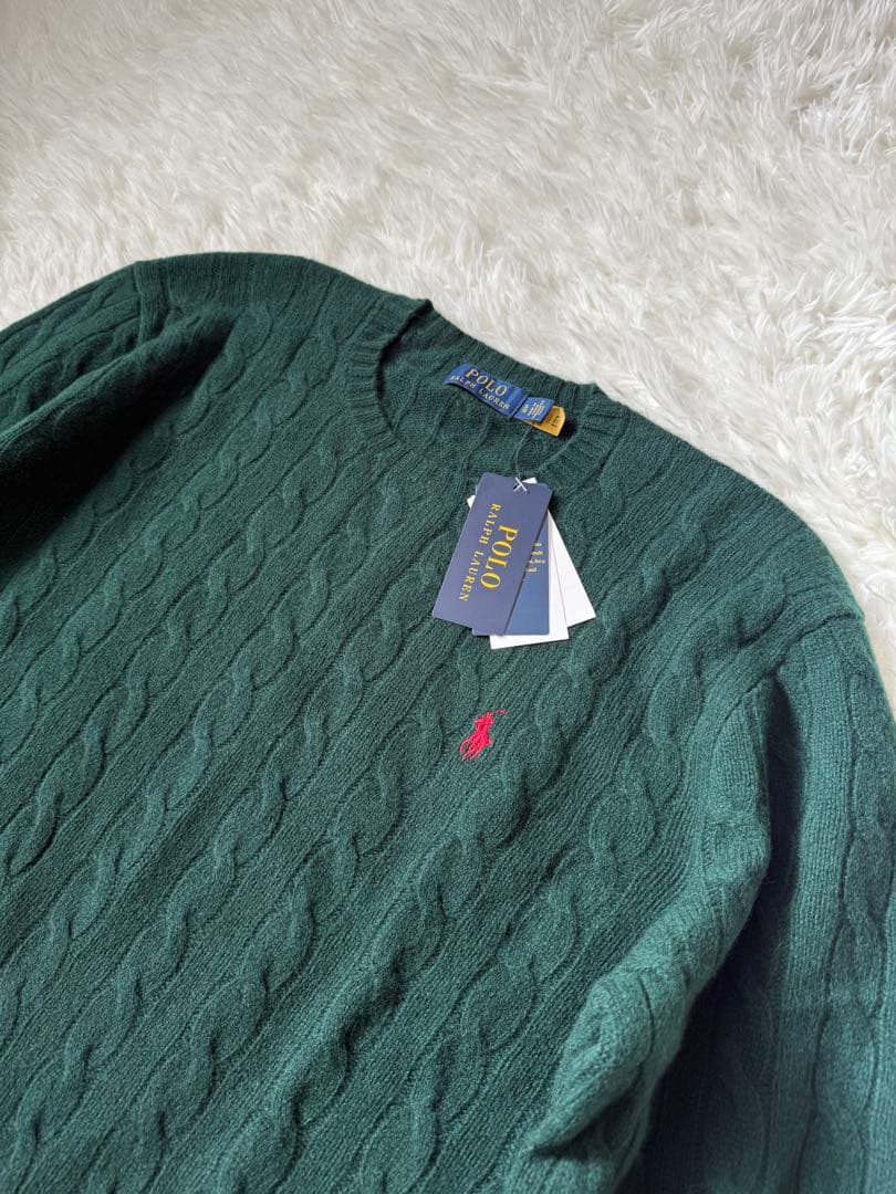 ポロラルフローレン　セーター　ケーブル　ウールカシミヤ混紡　グリーン　QRコート