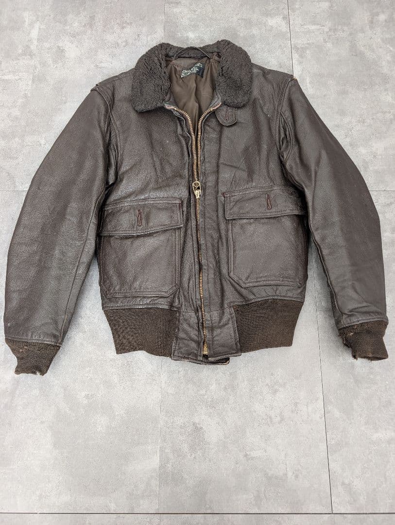 70s U.S.NAVY G-1 フライト レザー ミリタリージャケット 黒タグ