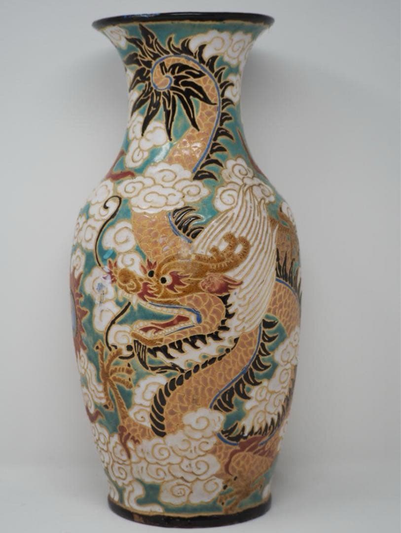 中国　古美術　手絵龍紋花瓶 美品 陶磁器 工芸品 置物