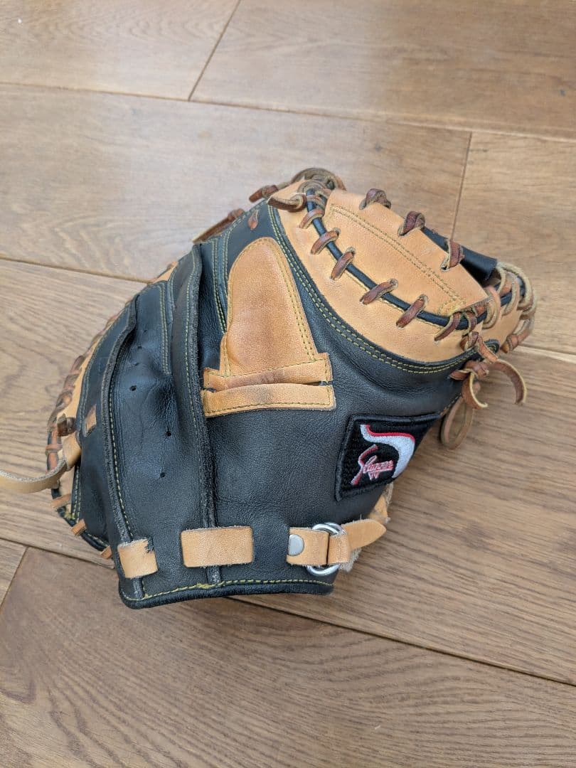 軟式キャッチャーミット レザー製 黒/茶