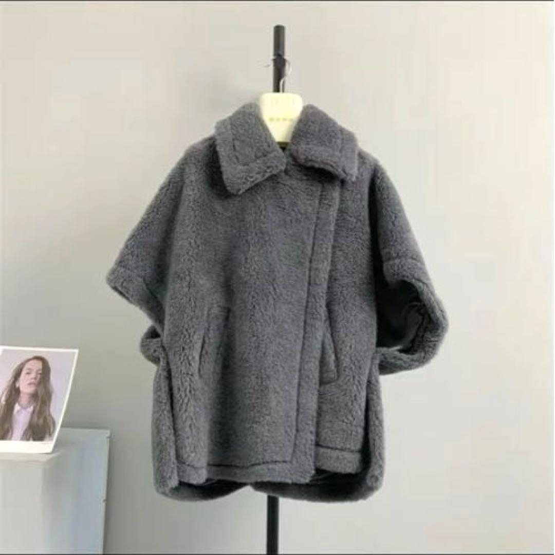 極美品☆Rnyroom テディベアポンチョケープコート グレー Sサイズ