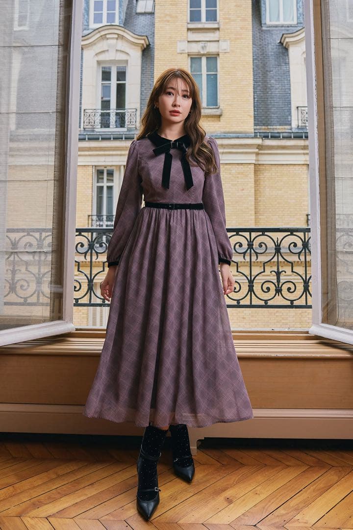 ワンピース Herlipto Bristol Plaid Ribbon Dress