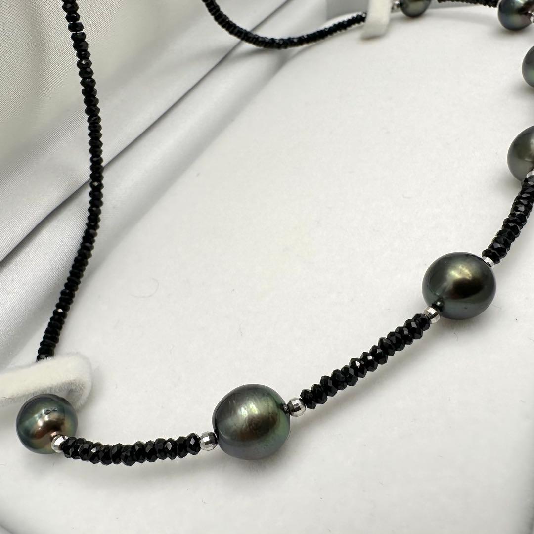 テリ強●K18 黒蝶真珠 ステーションネックレス ブラックスピネルパール