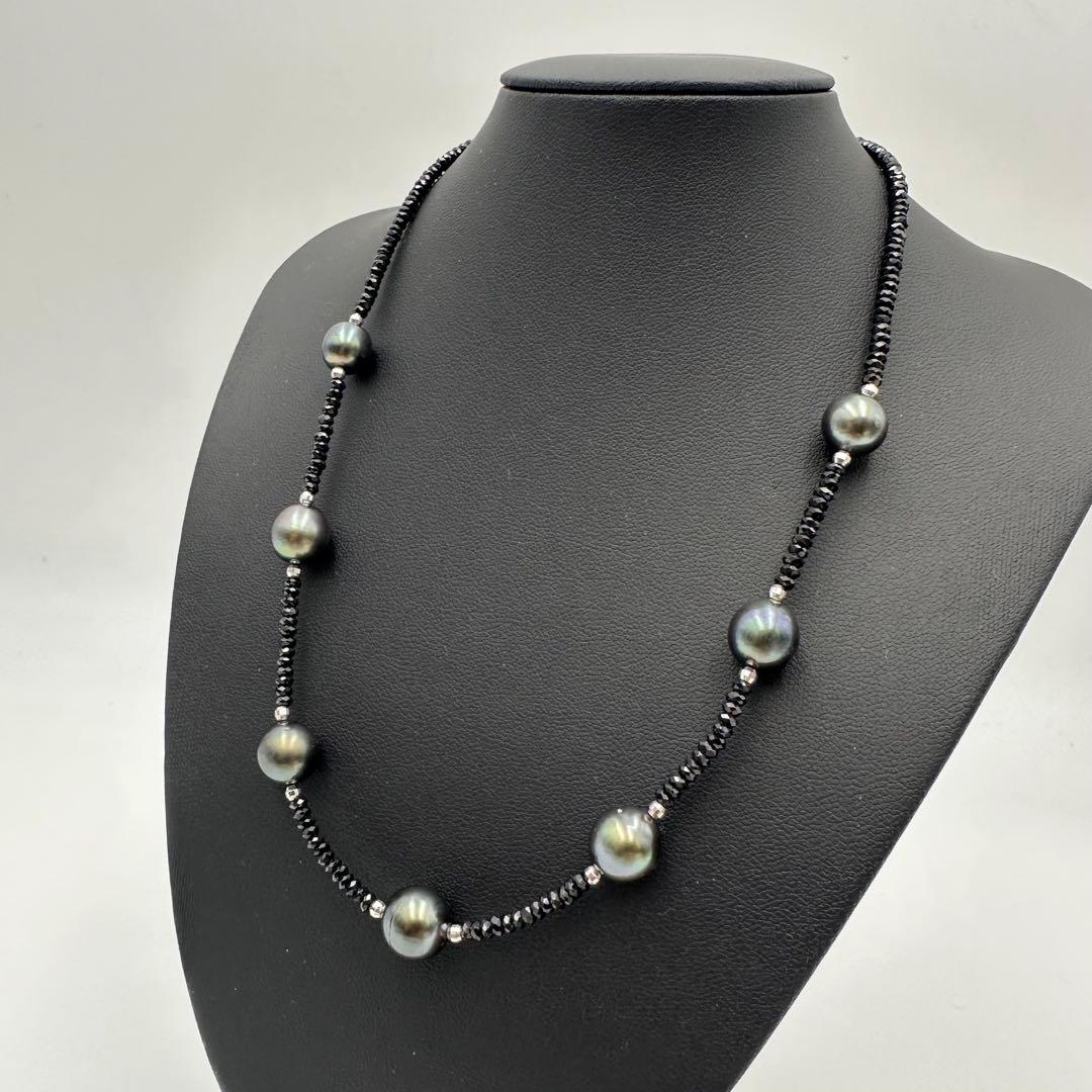 テリ強●K18 黒蝶真珠 ステーションネックレス ブラックスピネルパール