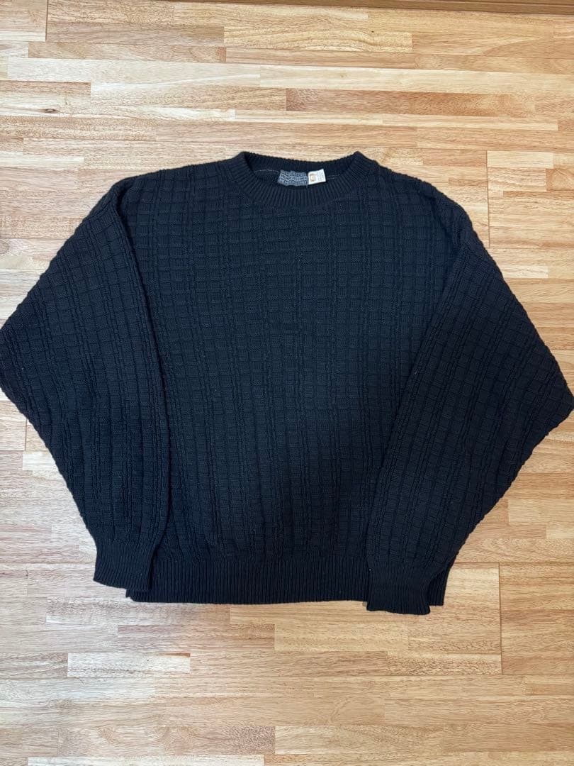 希少 USA製 ブラック コットンニット 80s 90s ビンテージ　Lサイズ