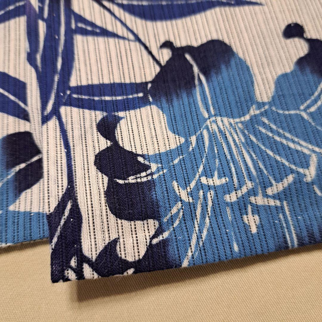 美品 本染め 浴衣　裄67 麻混　百合柄