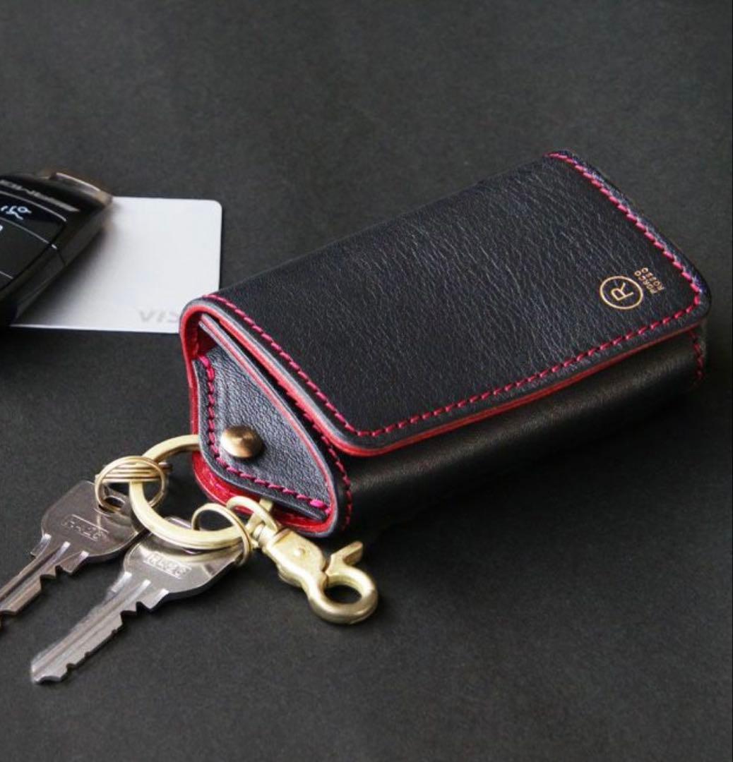 PORCO ROSSO レザーキーケース 黒/赤
