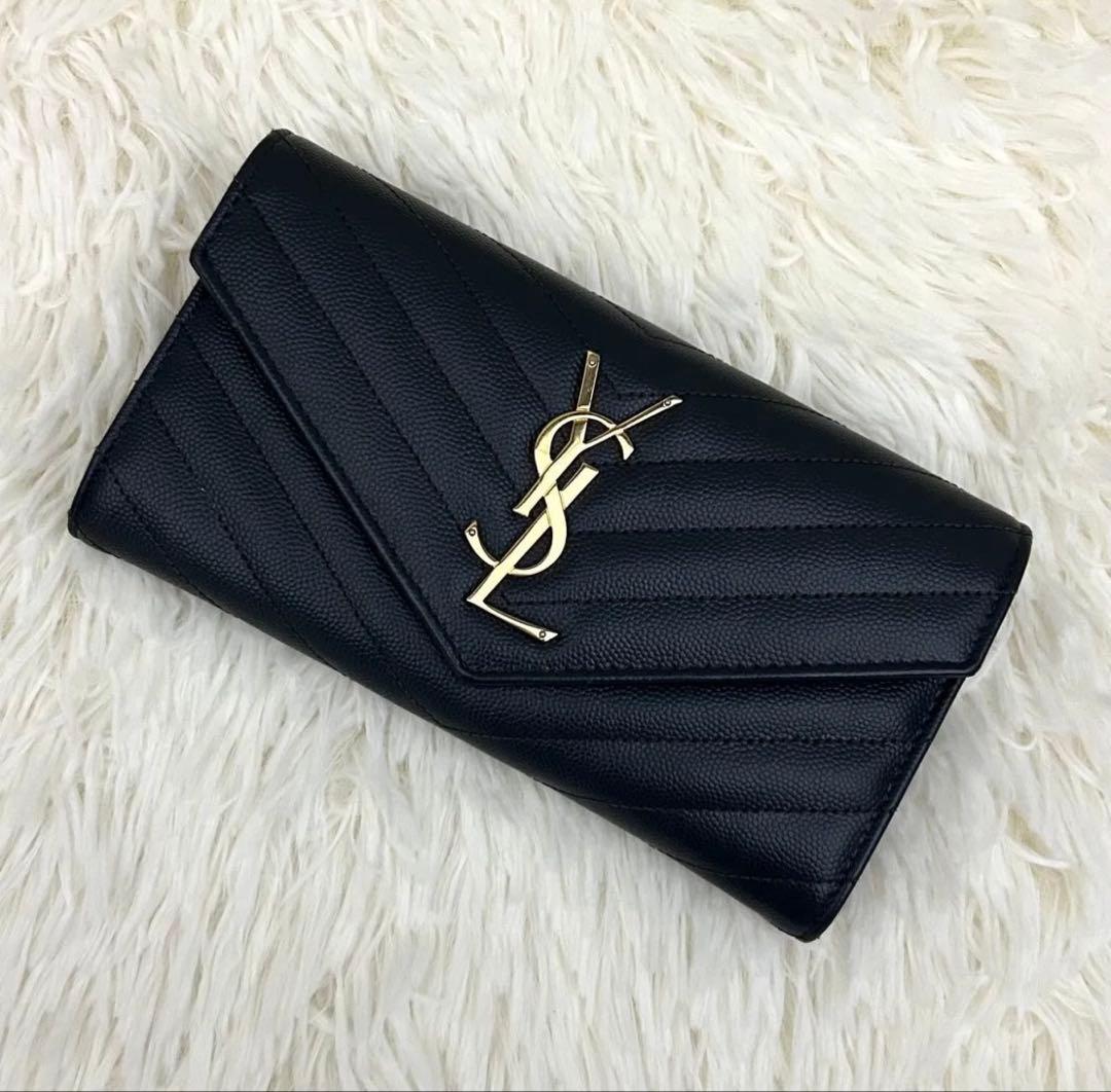 ［極美品］SAINT LAURENT YSL カサンドラ 長財布 グレー